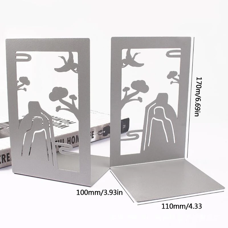 

2021 New Unique Metal Book Holder 5 Hollow-out Patterns Design Bookends Book Organizers