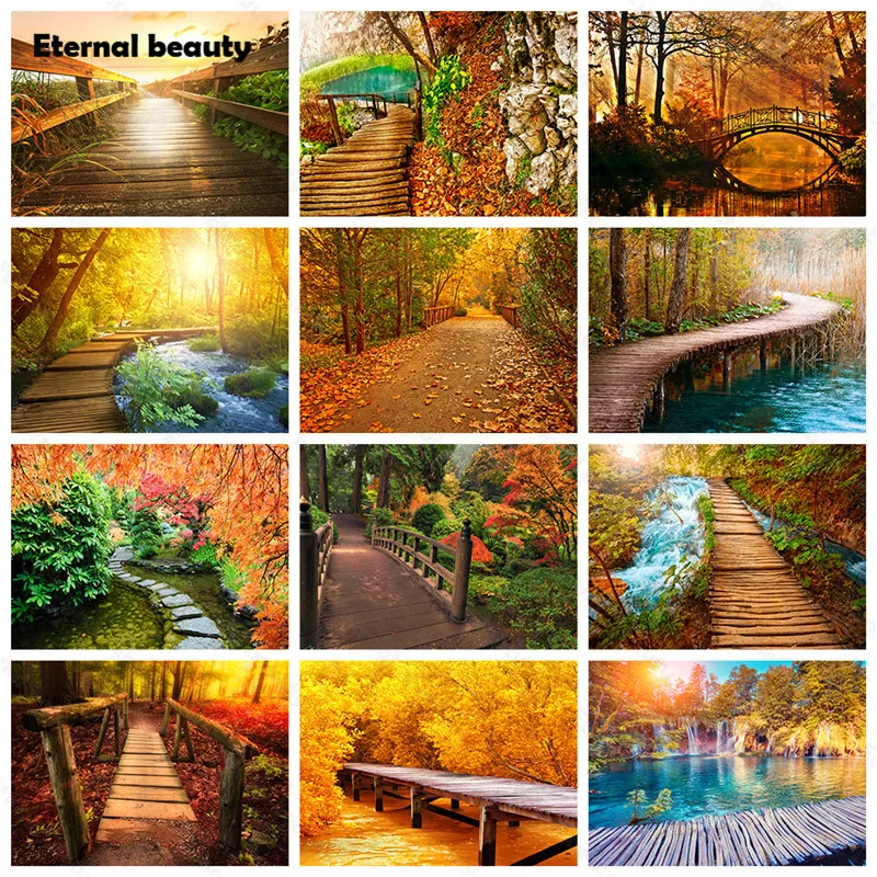

Diamond Painting Landscape Scenery Yellow Leaves Cross Stitch Kits Sunset Bridge Mosaic Paintings Diamond Embroidery Handmade
