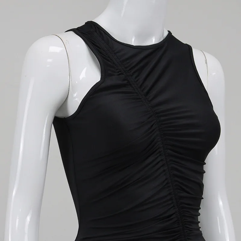

BacklakeGirls 2020 Sexy Round Neck Sleeveless Cocktail Dress Drawstring Pleated Irregular Party Dress Vestido Cocktail Elegante