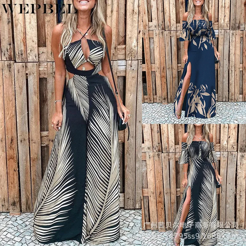 

Женские комбинезоны на бретельках WEPBEL, комбинезоны с V-образным вырезом, с принтом, с открытой спиной, летние комбинезоны с высокой талией и ...