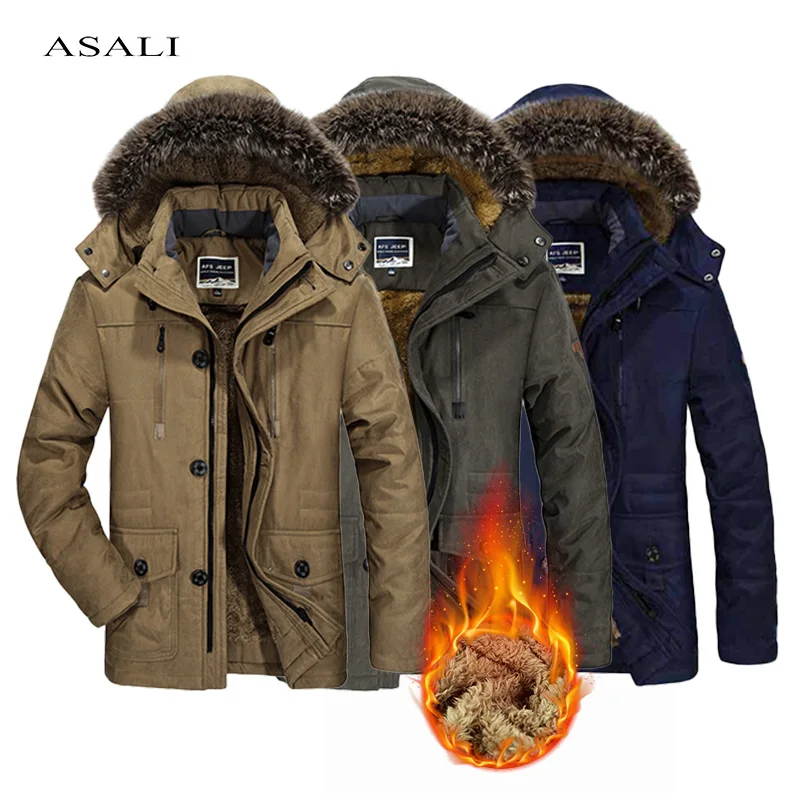 Толстая зимняя мужская куртка с меховой подкладкой Мужское пальто теплая