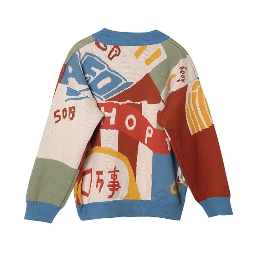 Женский жаккардовый свитер толстый теплый трикотажный пуловер с мультяшной