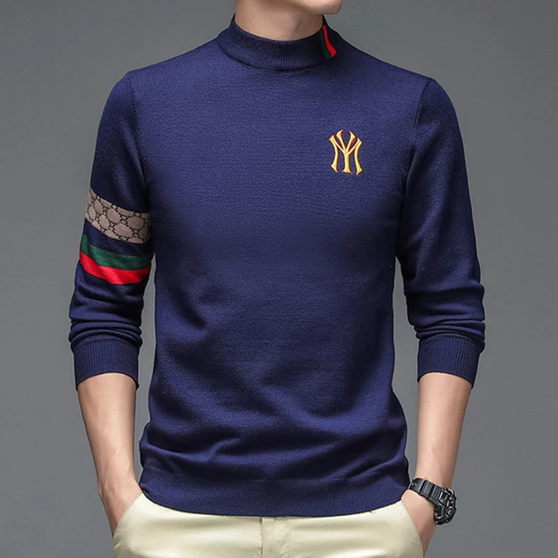 high end brand autum winter luxury designer fashion knitted round neck sweater men new warm casual woolen sweater 2021 men‘swear free global s