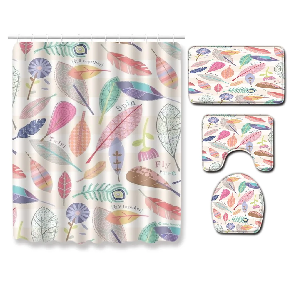 

Zeegle Modern Bath Mat Set Washable Bath Shower Curtain Shower Room Doormat Flannel Bathroom Soft Mat Anti-slip Toilet Foot Mat