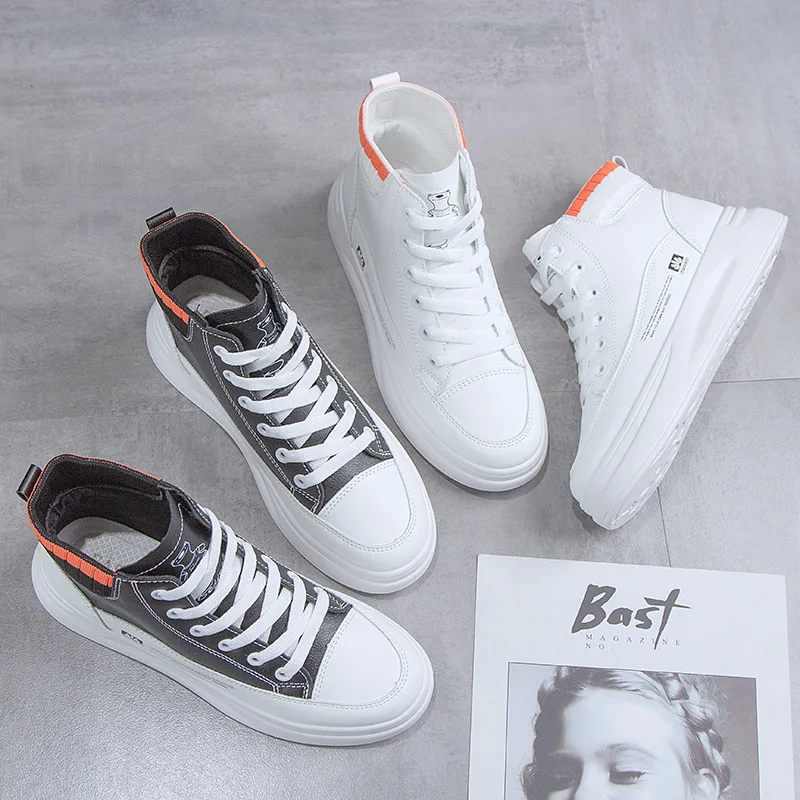 

Fashion Spring Autumn White PU Leather Women Sneakers White Shoes Lace Up Platform Women Casual High Heel Shoe Zapatos De Mujer