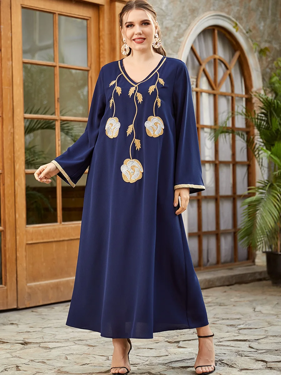 Мусульманское платье-абайя Женский кафтан кимоно длинный халат с вышивкой