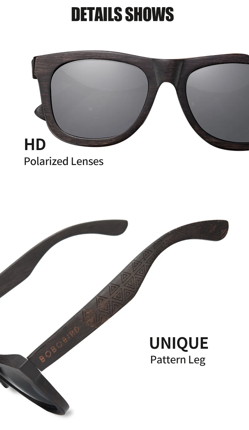 BOBO BIRD Okulary Ebony Wood Солнцезащитные очки поляризованные серые линзы для мужчин и женщин очки с гравировкой дропшиппинг