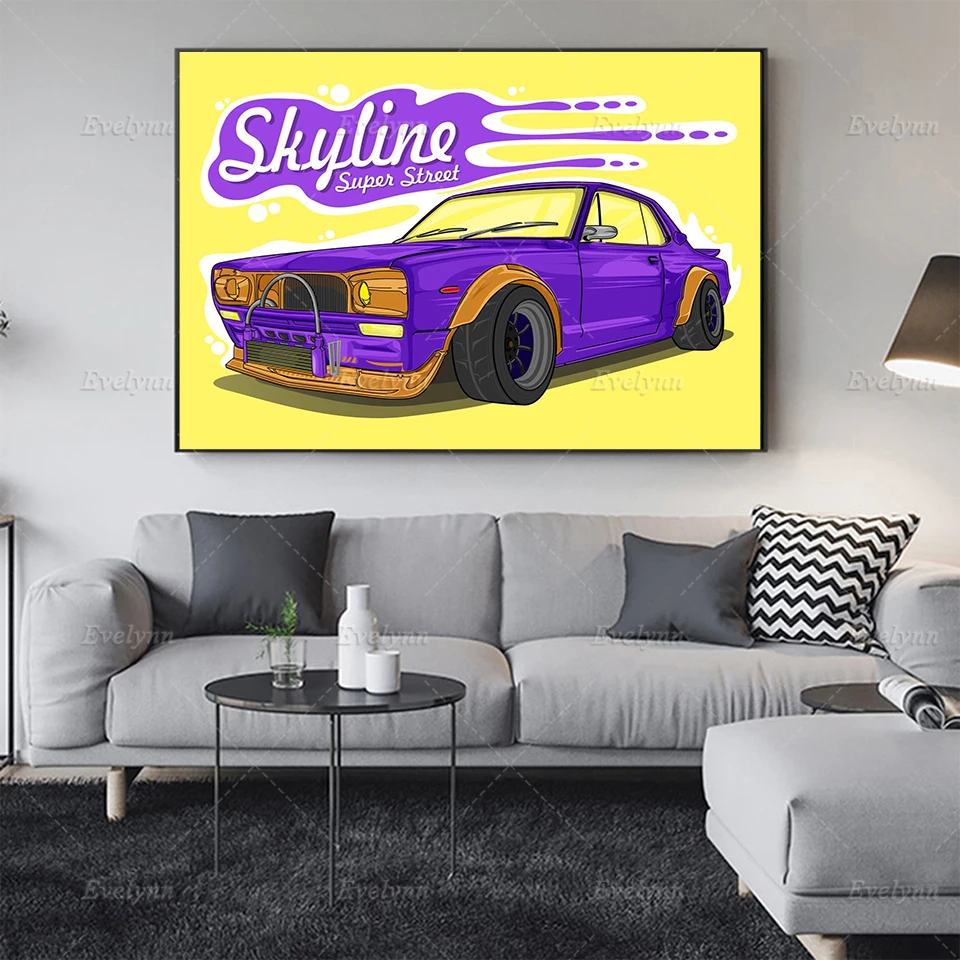 

Skyline Super Street Car Poster Abstract Purple Cool Car Wall Art Prints Modular Pictures Living Room Home Decor Canvas Painting