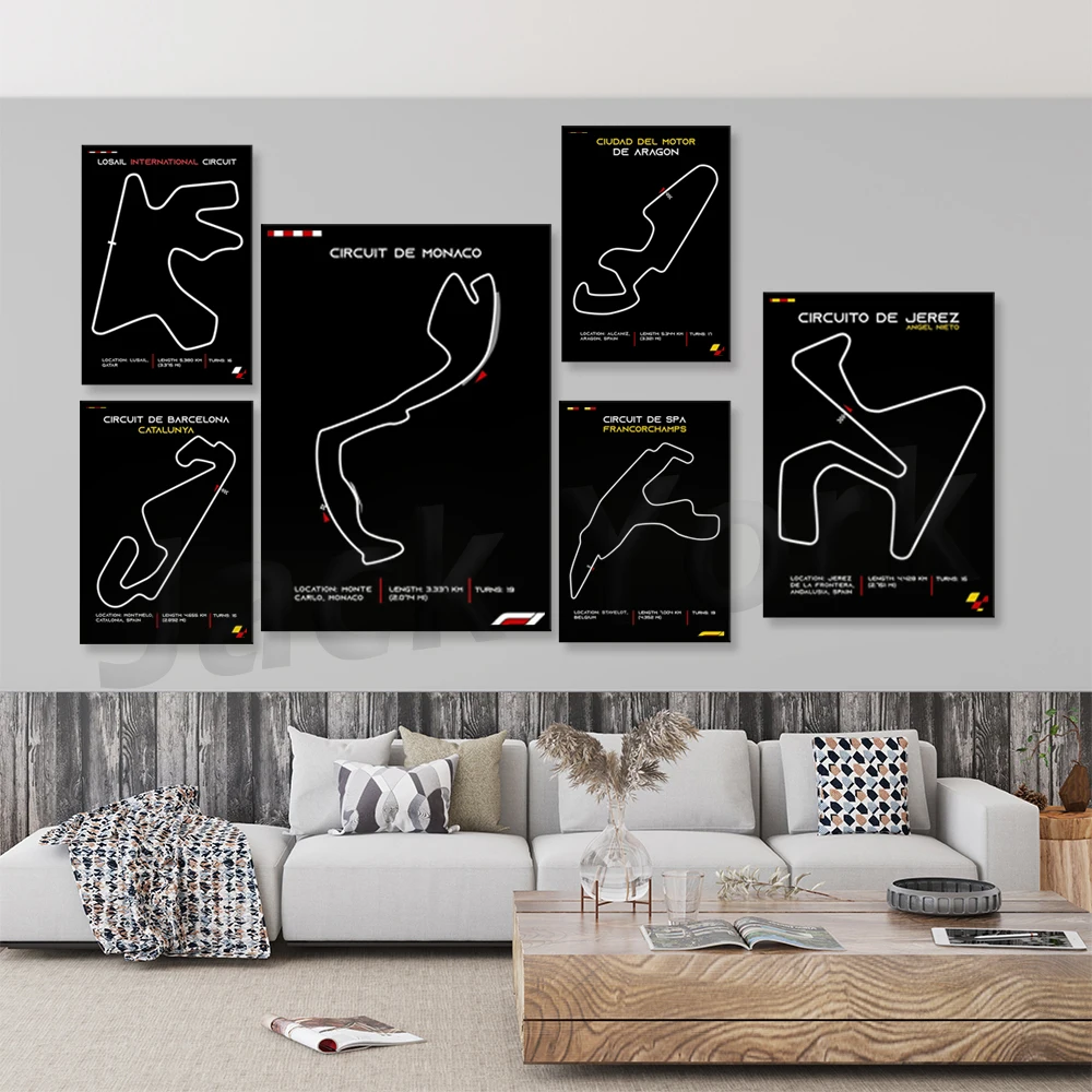 

Abstract Track F1 Race Car Circuit Poster and Prints Modern City Canvas Painting Wall Art Picture For Living Room Home Decor