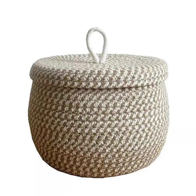 

Woven Storage Box Round Storage Basket with Cover, Egg Basket Snack Basket Sundries and Cosmetics Storage Basket