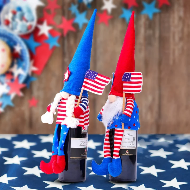 

American Independent Pointed Hat Long-legged Five-pointed Star Dwarf Plush Doll Red Wine Set Home Decoration Kid Party Gift