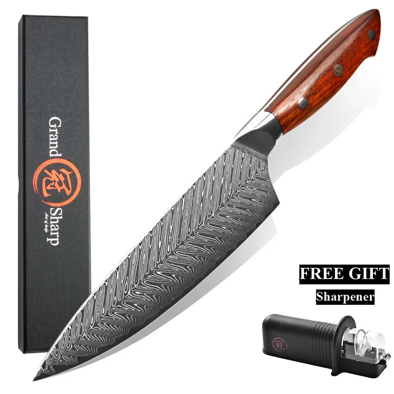 Нож шеф-повара из высокоуглеродистой дамасской стали 7 5 дюйма 67 слоев | Дом и сад