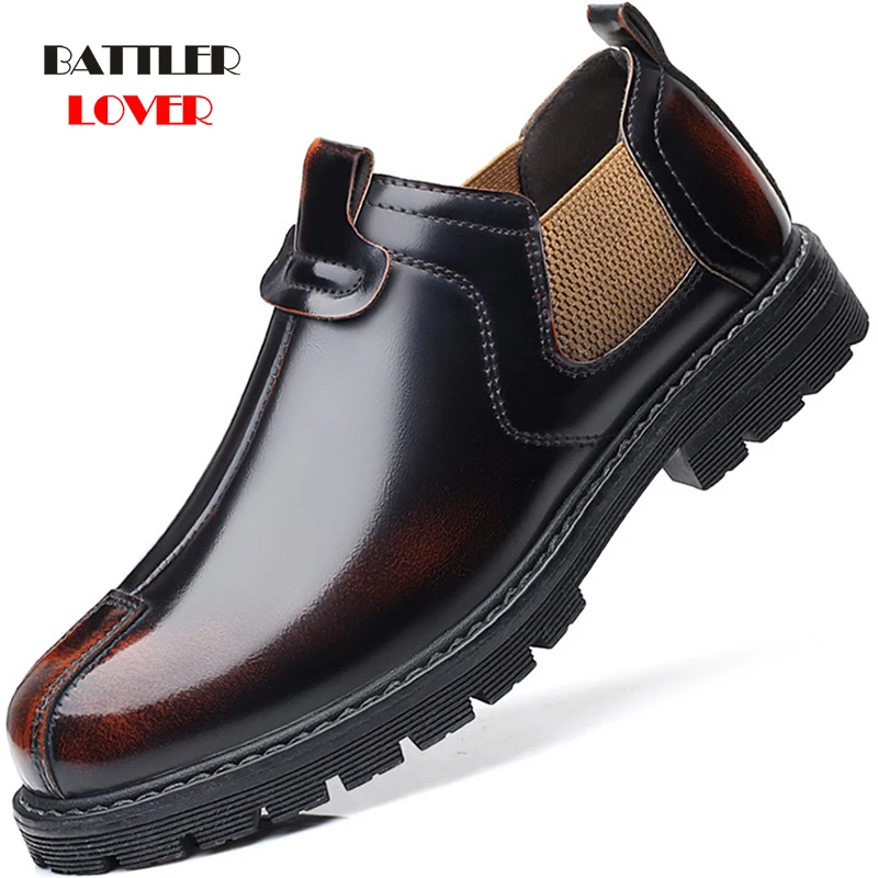 

Cow Leather Motorcycle Boots for Men 2021 Spring British Tooling Botas Male Punk Biker Boot with Big Head Formal Wedding Shoes