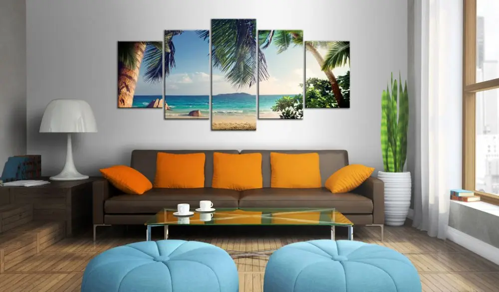 

Palm Trees Home Wall Decoration 5 Piece Set Canvas Printing Drawing Living Room Modern Space Art