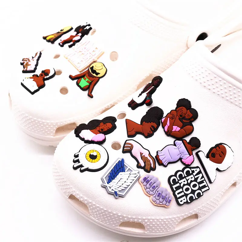 1pcs Black Couple Shoe Charms Tears Anti Croc JIBZ Accessories Designer Black Girls Rule Clog Shoes Buckle Soft PVC BLM Charm