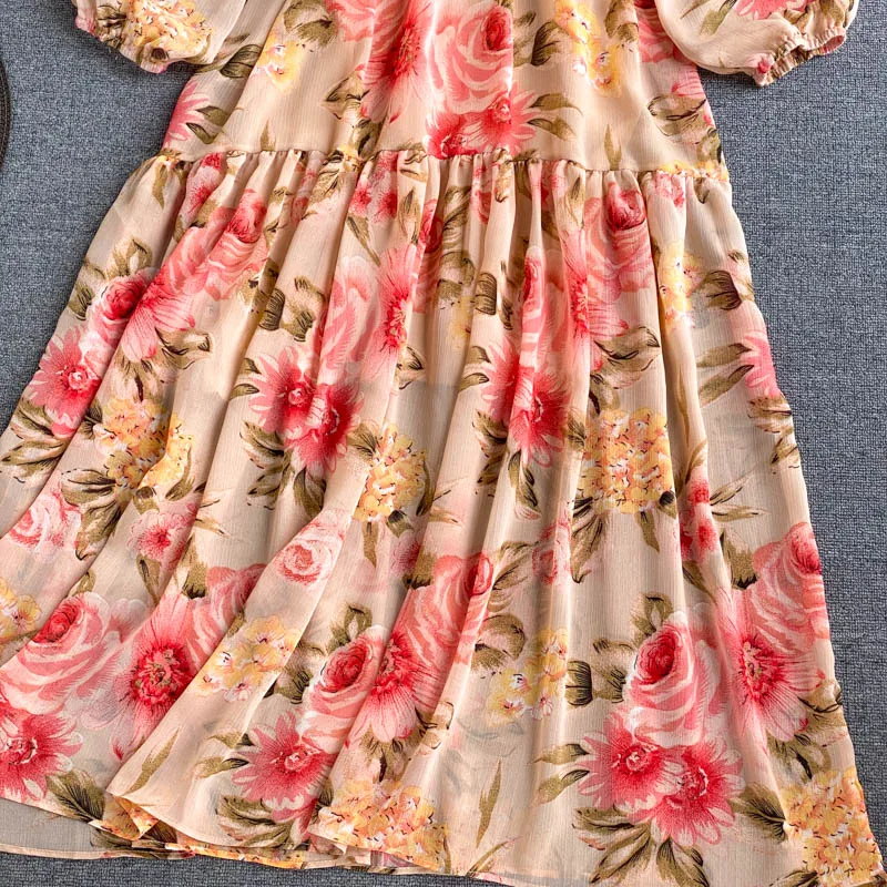 

Bohemian Summer Women Chiffon Long Dress Boho Chic Long Sleeve High Waist Floral Print Beach Maxi Dresses 2021 New Robe Mujer