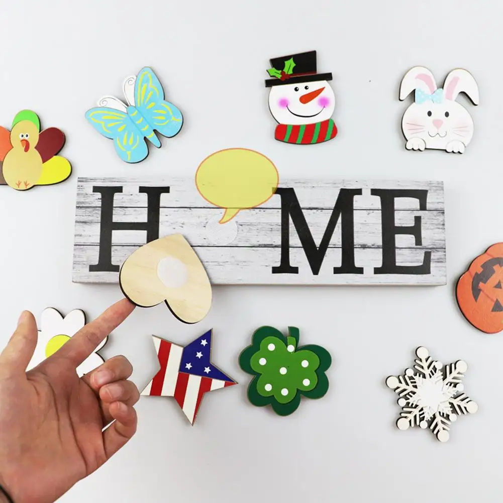 

1 Set Welcome Sign Eco-friendly Detachable Wood 3D Adorable Patterns Inserts Sign for Home
