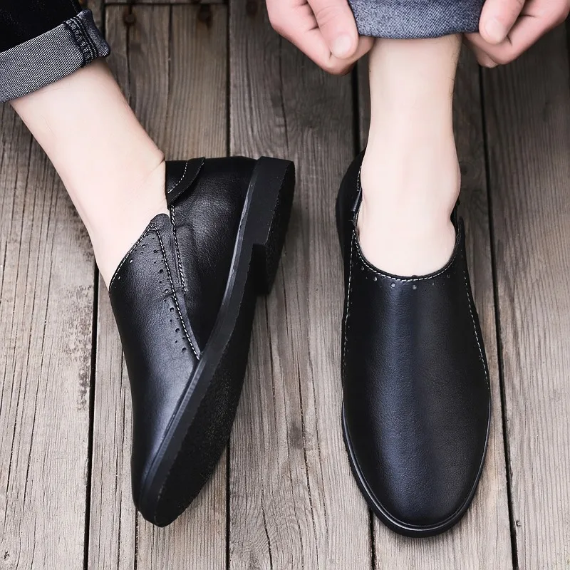 men Shoes Fashion Leather Slip-on Casual Soft Moccasins Comfortable outdoor Flat Men Black Driving Cool Loafers | Обувь