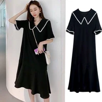 large size dress womens summer 2020 new loose and thin over the knee belly covered medium length black dress