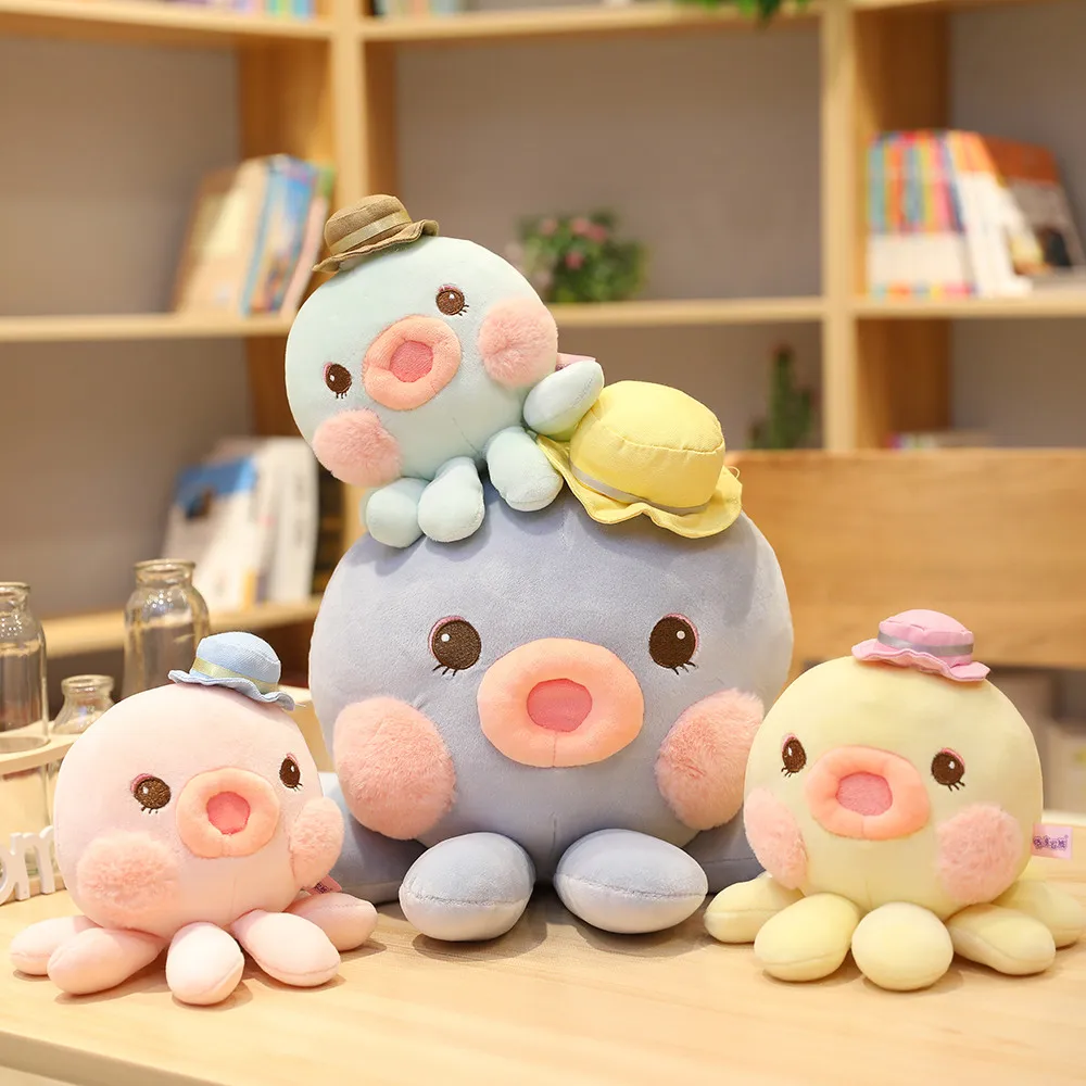 

Cartoon Plush Octopus Hat Dressed Colorful Aquatic Animals Pink Yellow Blue Kawaii Plushie Family Kids Gift 20/30/40cm