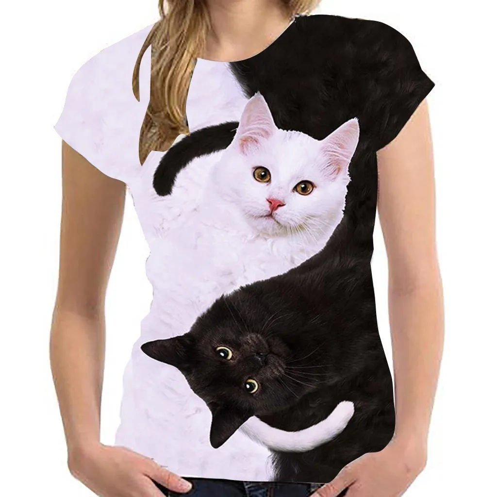 

Classic Unisex T-shirt Funny Cat 3d Print Animal Summer Short Sleeve Skinny T-shirts Splicing Soild Top Breathable