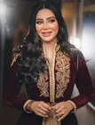 Марокканское официальное платье-трапеция Caftans бордового цвета с длинным рукавом Вечерние платья до пола велюровое винтажное праздничное платье с вышивкой
