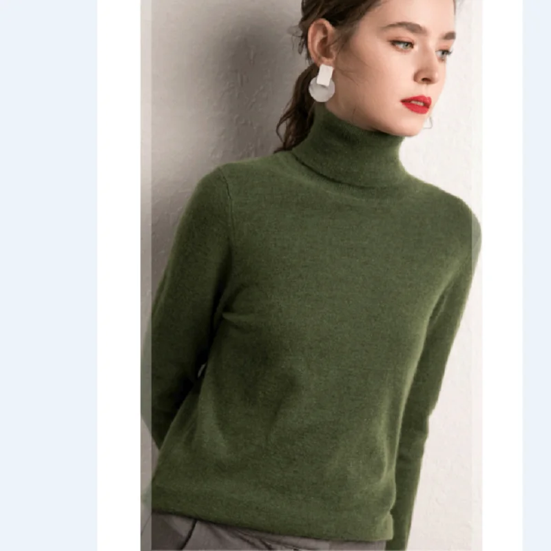 High Quality 100% Cashmere Women Knitted Sweater Tops Female Long Sleeve Spring Autumn Winter Turtleneck Pullovers Soft | Женская одежда