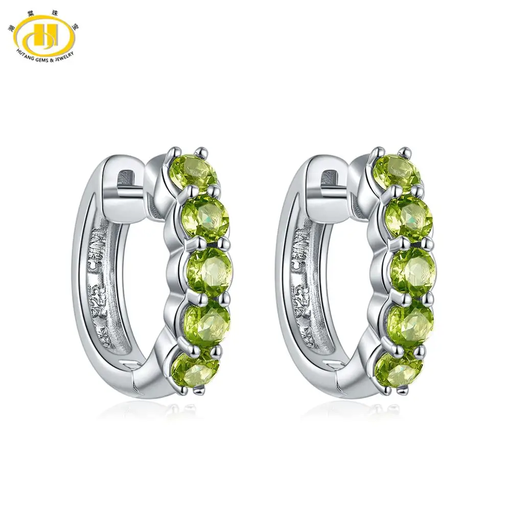 Hutang серьги-кольца с натуральным драгоценным камнем, 1.2ct, перидот, сделано из 925 пробы серебра, изящные элегантные классические ювелирные изделия для женщин, подарок - Цвет камня: Peridot