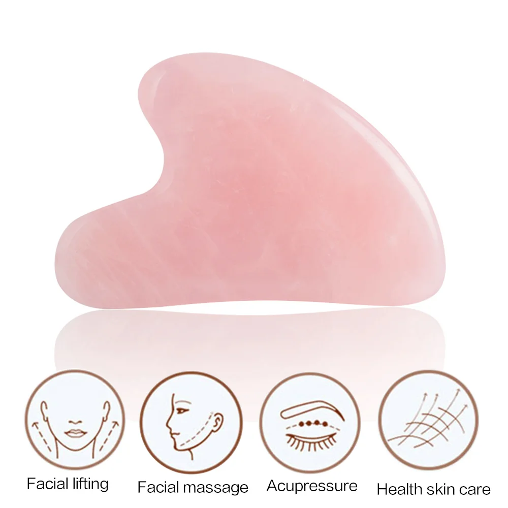 Натуральный розовый кварц Gua Sha доска массажер для лица иглоукалывание выскабливание нефрита массаж тела антивозрастной боли уход за лицом инструменты