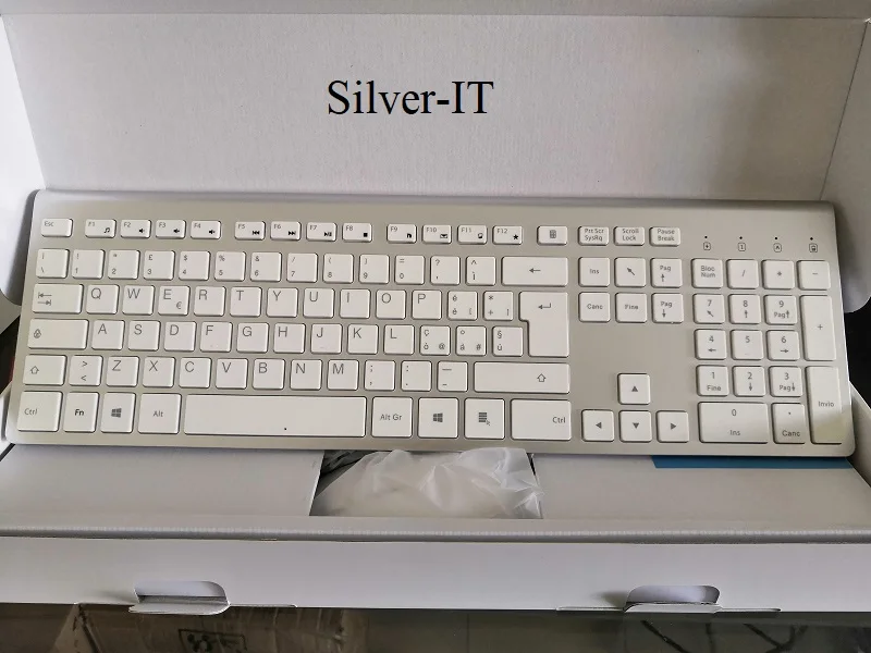 Silver-IT 2,4G Беспроводная клавиатура и мышь комбо, Orsolya перезаряжаемый тихий полноразмерный для компьютера, ноутбука, настольного ПК, бесшумный серебристый+ белый - Цвет: Silver-IT