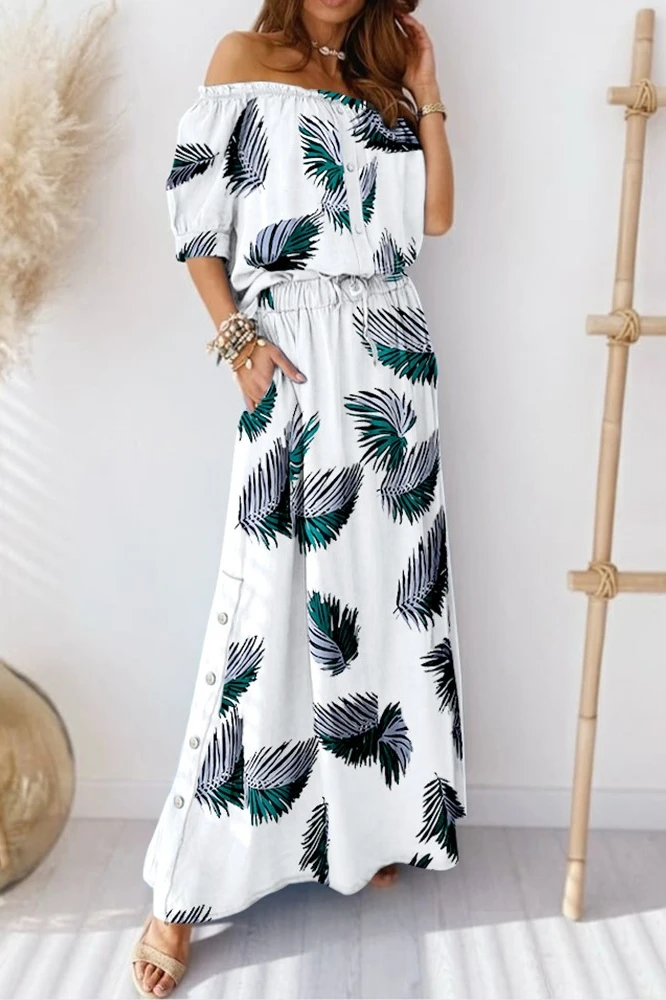 

2021 new Lead print off shoulder top skirt sets 2-piece beautiful