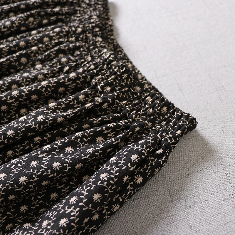 

Japan Style Mori Girl Literary Retro Print Skirt Loose Elastic Waist New Spring A-line Women Skirts