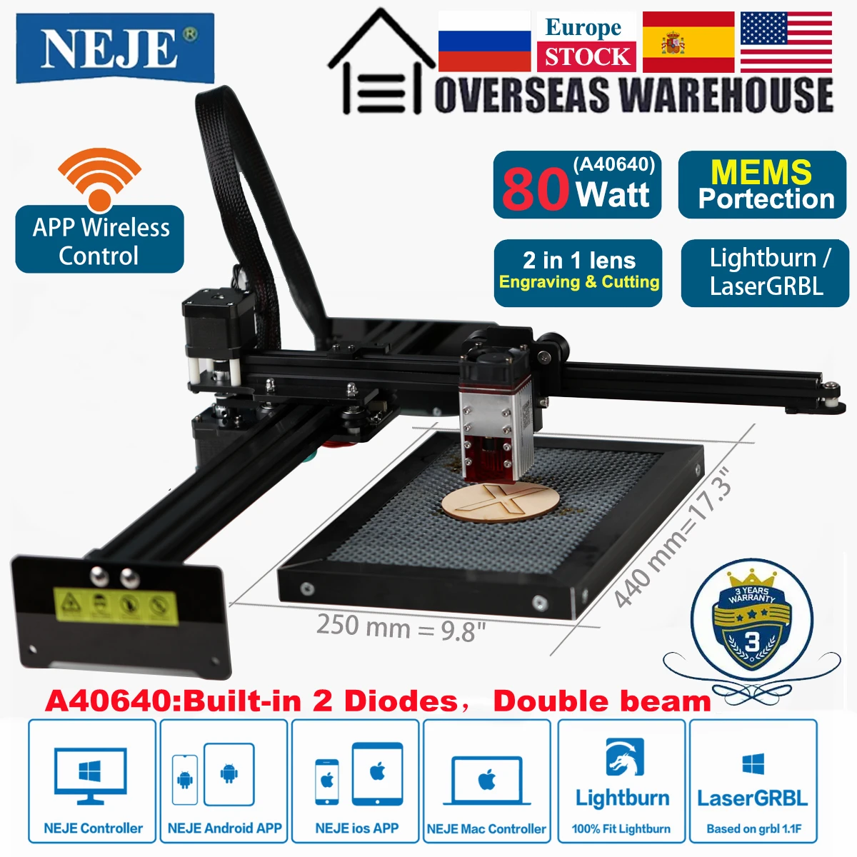 

NEJE Master 2S Plus 80W CNC Wood Laser Cutter Engraving Cutting Machine Metal Engraver Mark Tool Bluetooth-App Control Lightburn