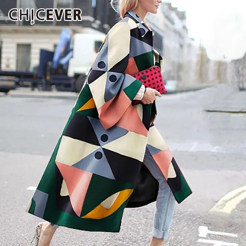 Женское пальто с отложным воротником CHICEVER черное дизайнерское длинным рукавом и