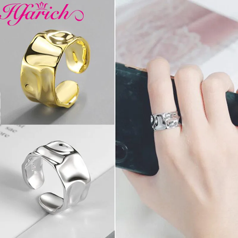 Модные геометрические нерегулярные вогнутые выпуклые кольца золотого цвета