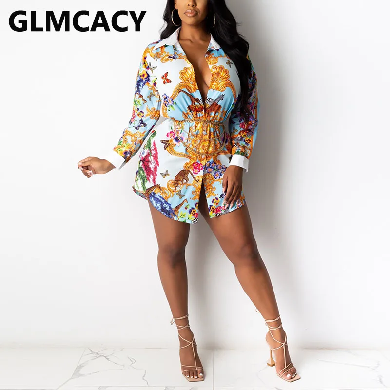 

Women Long Sleeve Vintage Printed Button Up Shirt Blouse