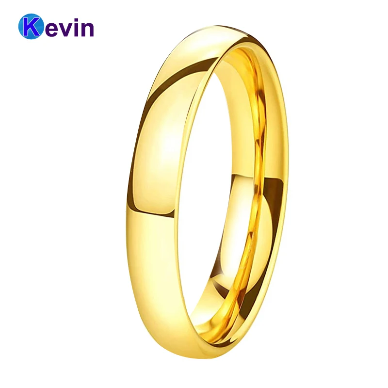 

Yellow Gold Women Rings Tungsten Wedding Band 4MM Beautiful Dome Ring High Polish Comfort Fit