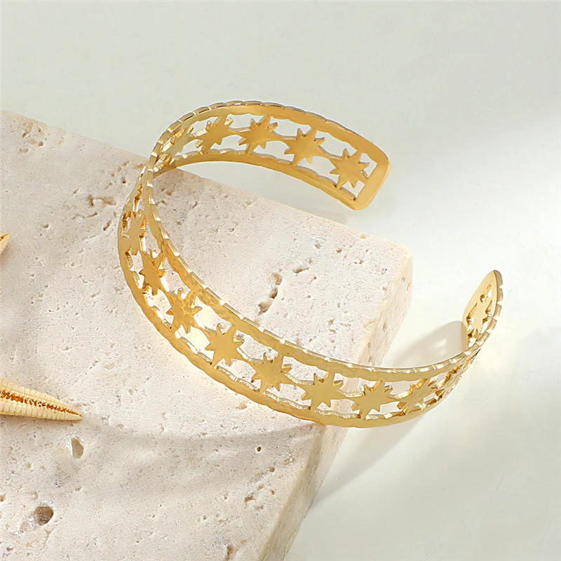 

Stainless Steel Women's Hand Bracelets Geometry Hollow Cuff Bangles Gold Silver Color Wrist Chain Exquisite Jewelry Accessories