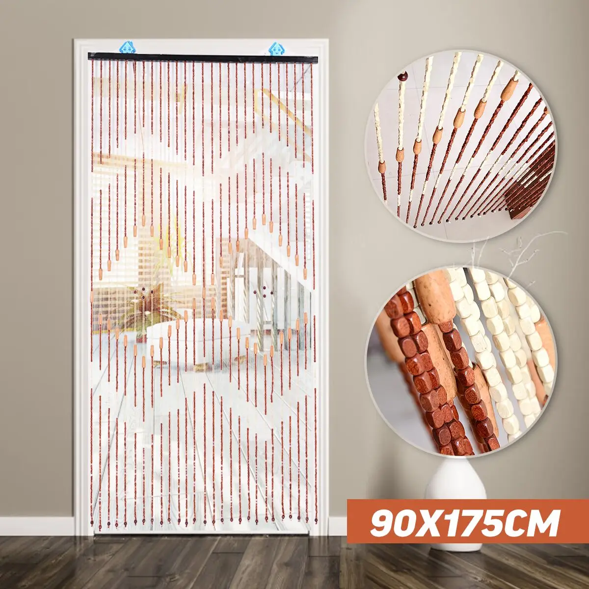 

90X175Cm Wooden Bead Curtain 27 Line Handmade Wooden Blinds Fly Screen String Curtains Valance Divider For Porch Room Window
