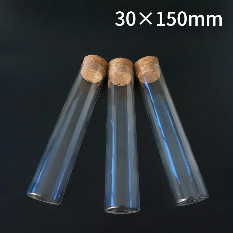 

5pcs/lot 30x150mm Transparent Glass Flat Bottom 80ml Test Tubes with Cork Stopper for School/Laboratory Glassware