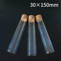 5pcslot 30x150mm transparent glass flat bottom 80ml test tubes with cork stopper for schoollaboratory glassware
