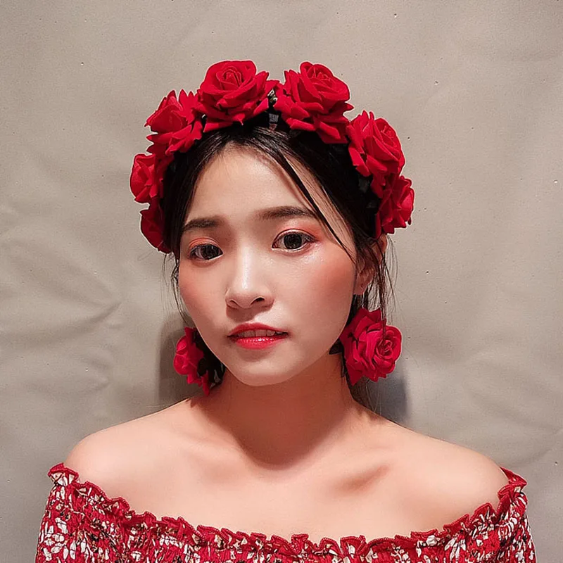 Винтажная красная повязка для волос женские роскошные аксессуары в форме розы