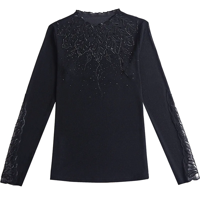 

Dingaozlz M-4XL Autumn Clothes New 2019 Plus size Women T shirt Slim Long-sleeved lace Tops Patchwork Lady shirt