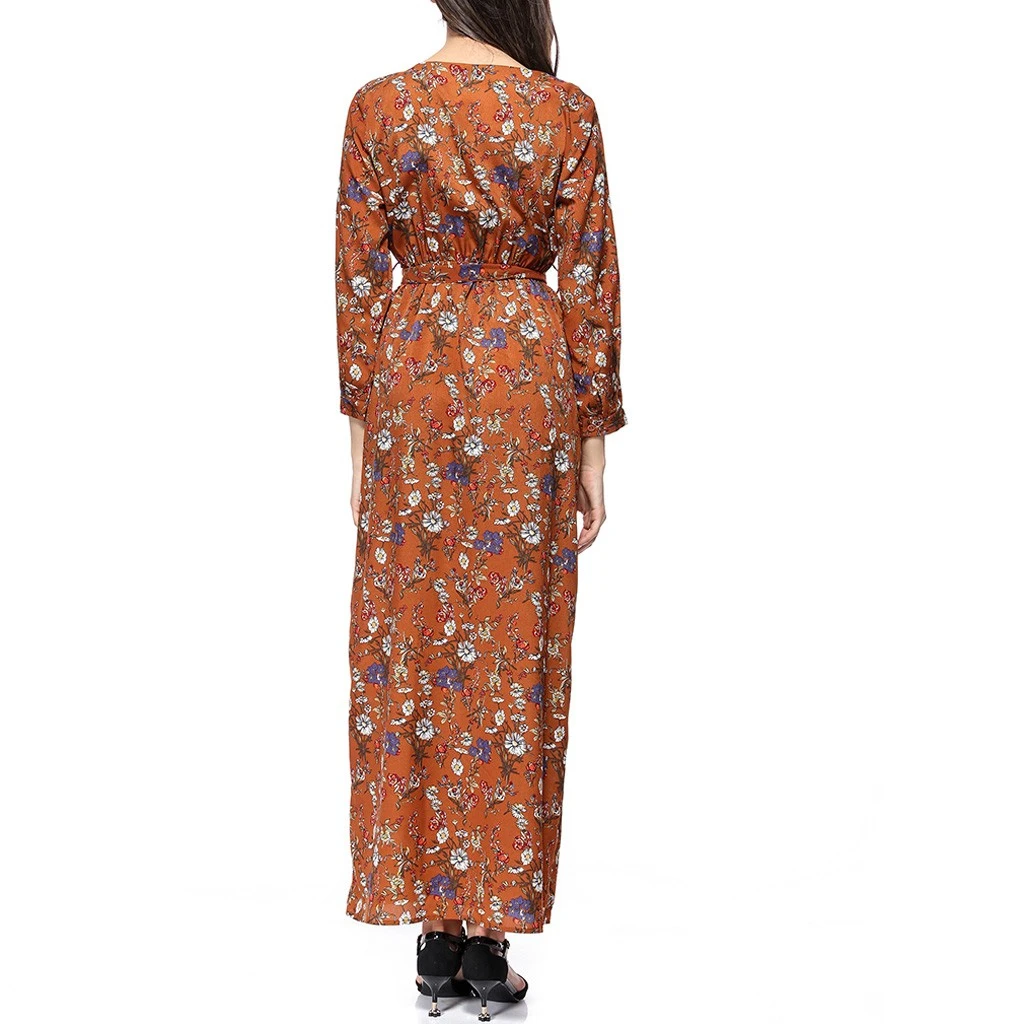 Свободные платья с длинным рукавом Зимние богемные пляжные женские цветочные