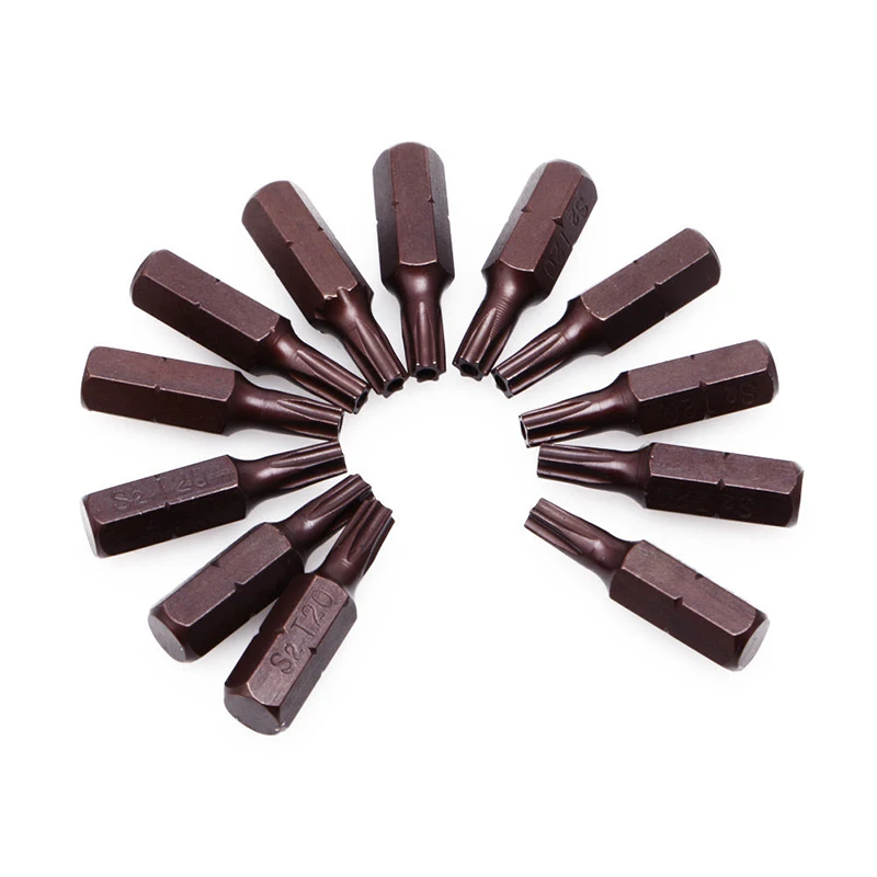 

25mm Length 6.3mm Hex Shank Magnetic T20 Torx Security Screwdriver Bits 12Pcs .