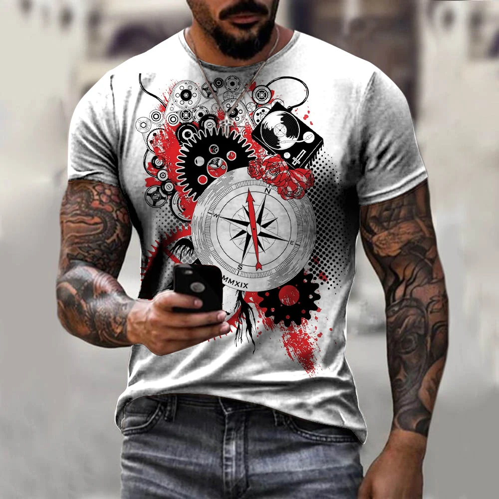 Fashion Summer Clock Print Men's 3D Print T-Shirt O-Neck Short Sleeve Male Clothing Street Trendy Casual Loose Tops Tees XXS-6XL