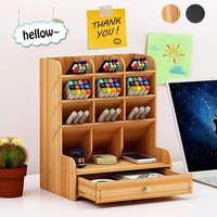 hot sale multi function wooden desktop pen holder office school stationery storage stand case desk pen pencil organizer