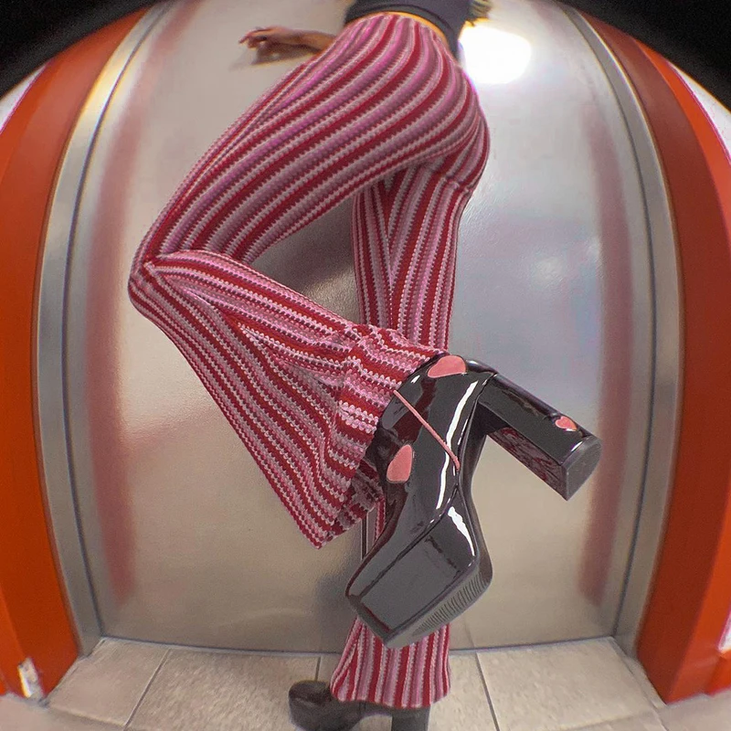 

Mos Women's Pants 2021 New Vintage Print Fashion Sexy Slim Party High Street Red Flare Trousers Y2k