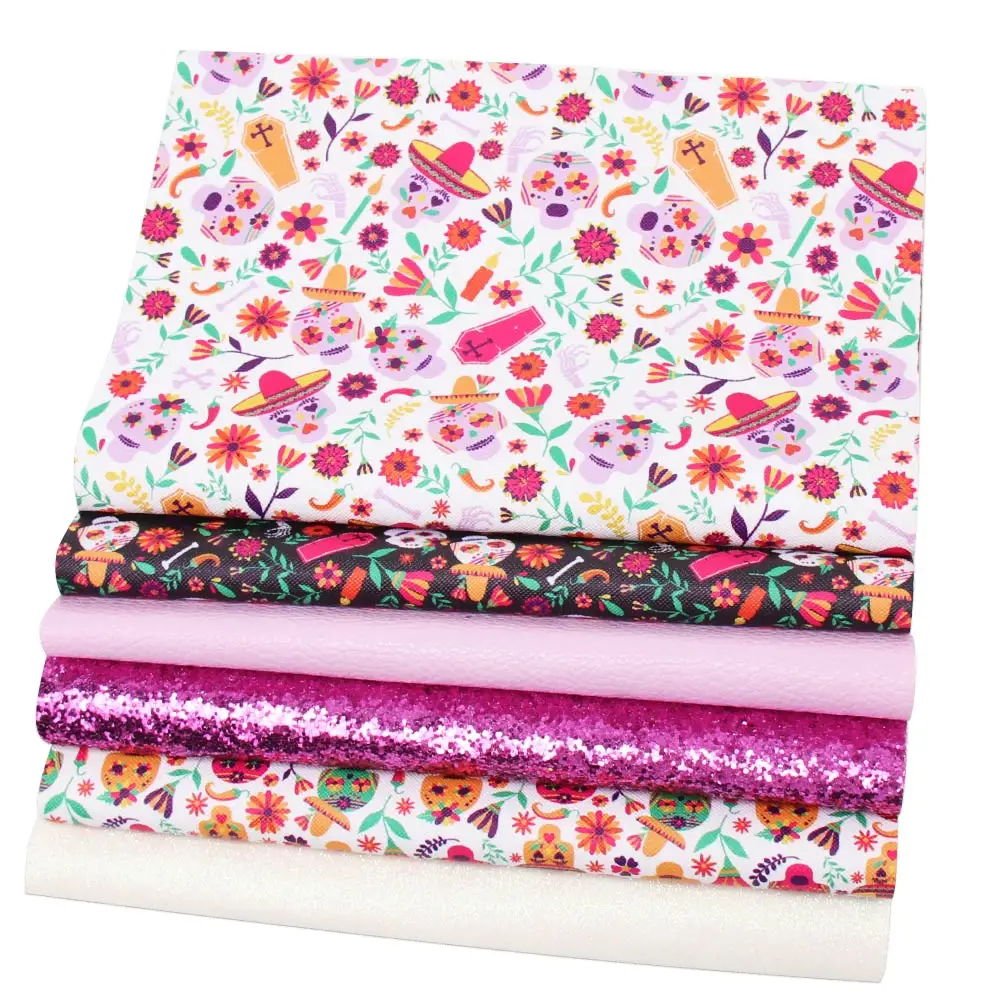 

IBOWS 22*30cm 6PCS/Set Halloween Synthetic Leather Set Faux Artificial Fabric DIY Sewing Material For Garment HairBows Bags Shoe