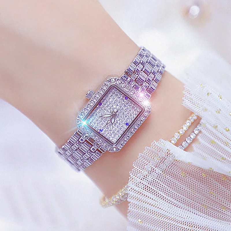 Роскошные женские модельные часы квадратные модные серебряные роскошные